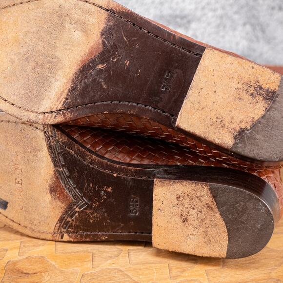 Cole Haan Boots Tobacco Brown 5.5 B Leather Basket Weave Made in Brazil READ - Picture 10 of 10